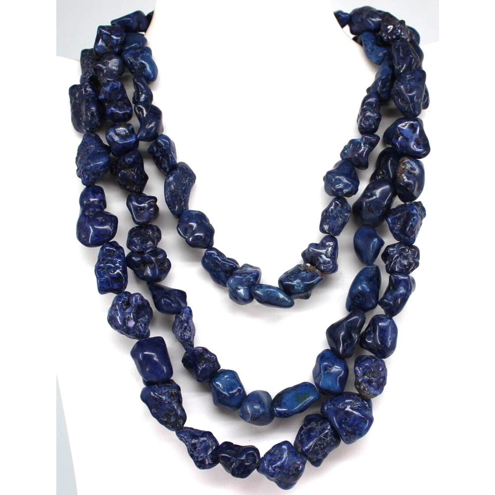 56" Strand Lapis Rock Statement Necklace Multi Style Wrap